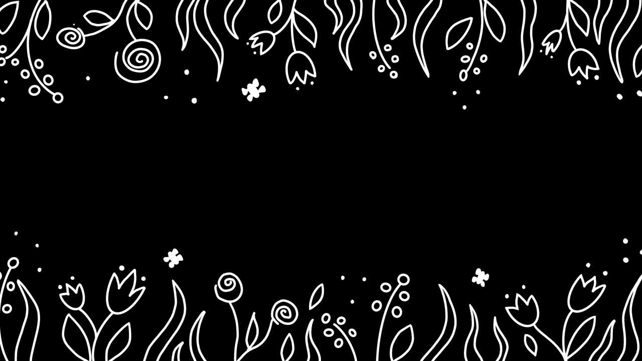 투명한 배경에 잎, 베리, 꽃과 함께 도들 스타일의 손으로 그린 루프 애니메이션 귀여운 텍스트 템플릿.