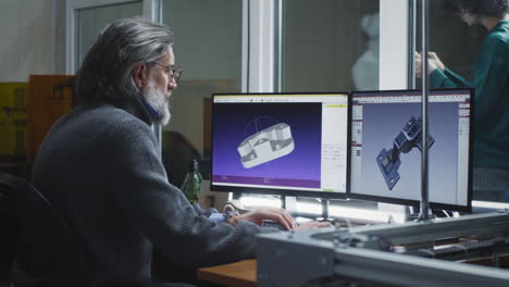 engineer or designer working on cad software with 3d models