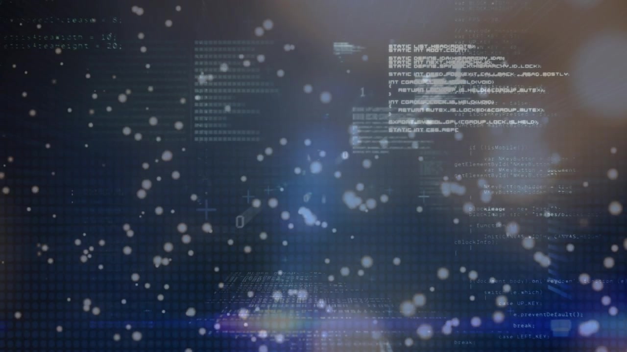 Animation of data processing and dots of light on black background