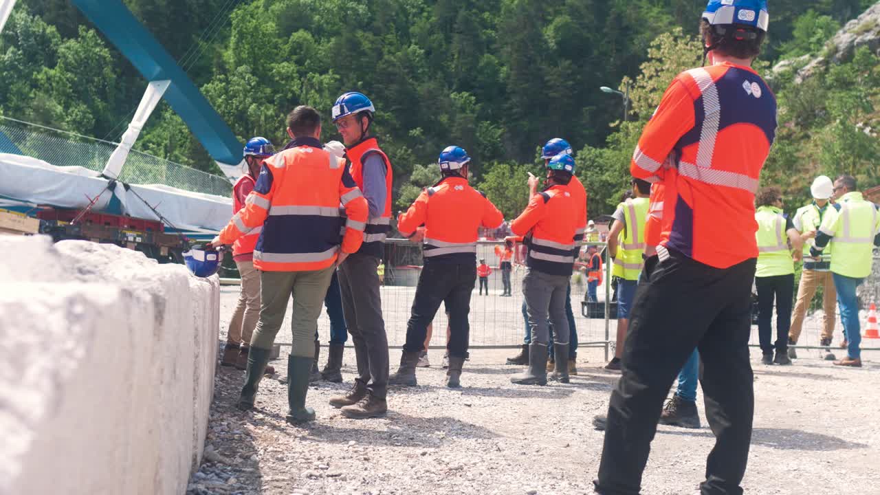 Construction Workers on a Bridge Construction Site