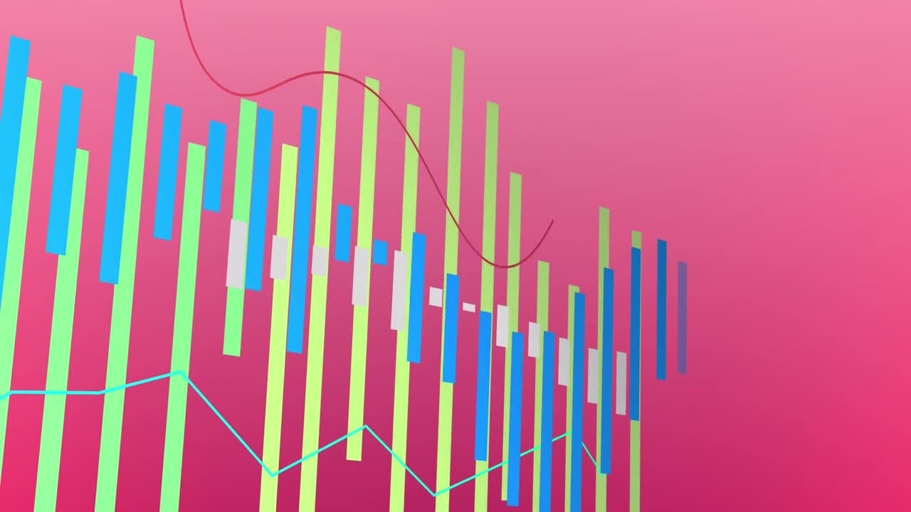 animación de gráficos múltiples multicolores contra un fondo rosado