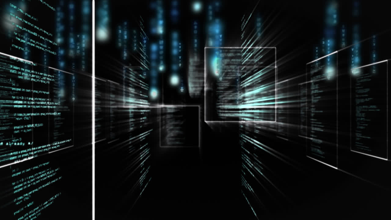 Animation of data processing over black background