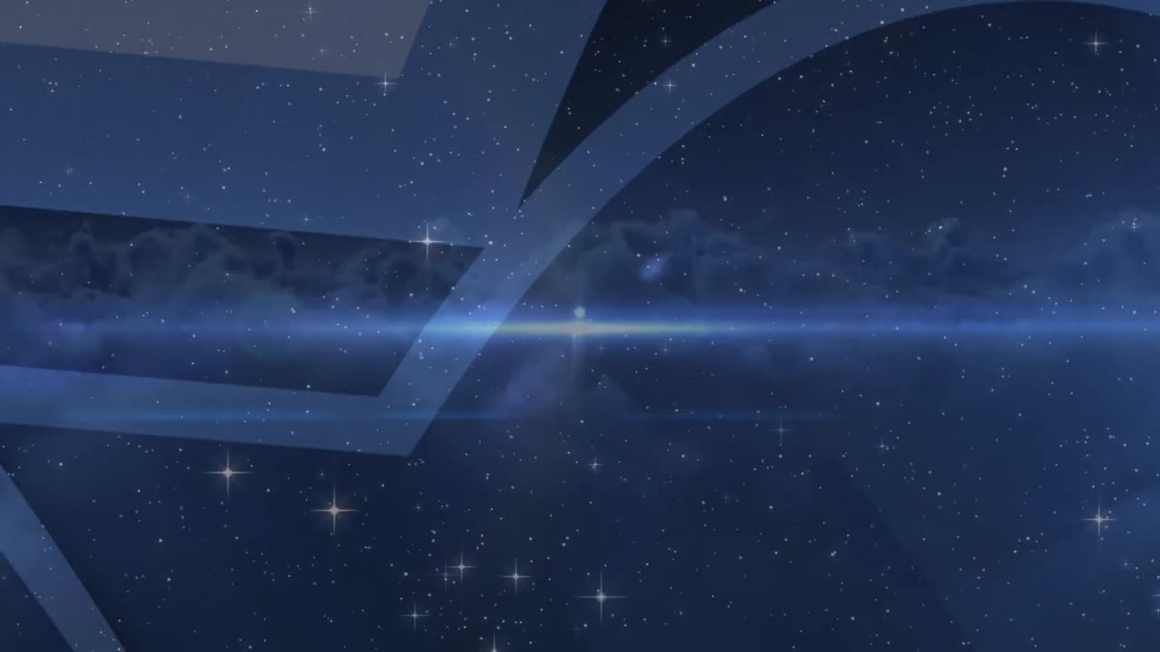 파란색 배경에 구름 위에서 별을 형성하는  ⁇ 의 애니메이션