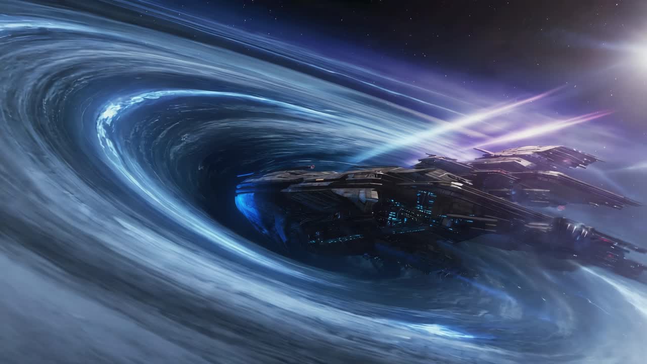 Futuristic Spaceship Near a Cosmic Anomaly