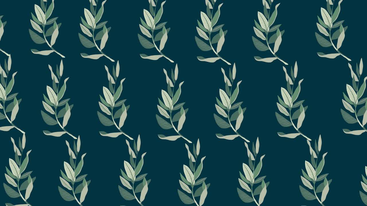 animación de varias hojas verdes que se mueven sobre un fondo verde oscuro