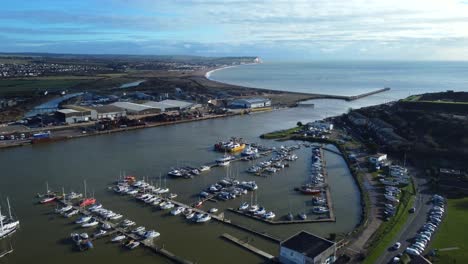 aerial view newhaven marina and port town in east sussex in england