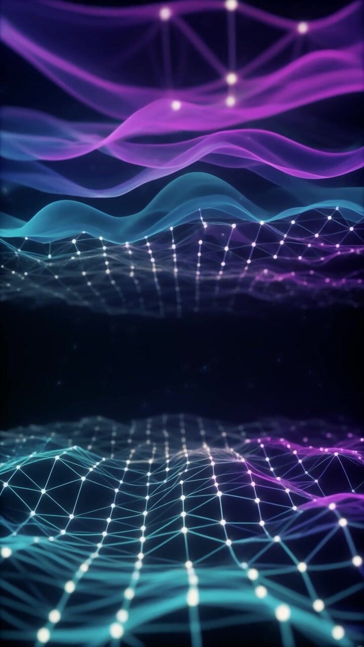 Onde di Rete Digitale Astratte con Nodi e Connessioni Luminose
