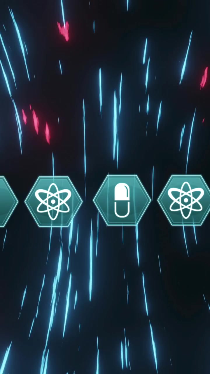Multiple medical icons moving against light trails on circular motion