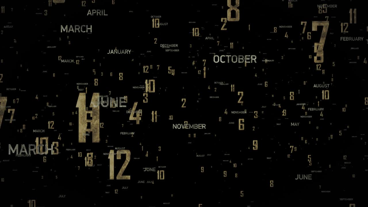 Months. Months of the year.  Old letters on black background