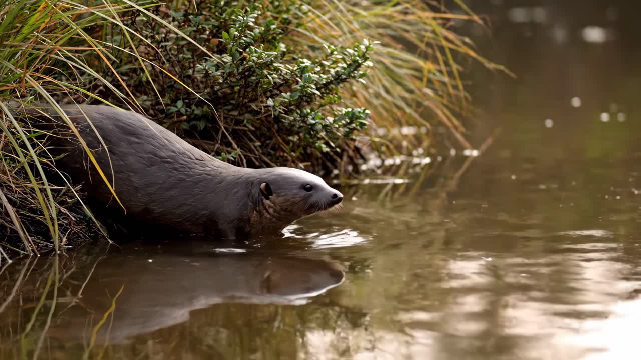 Otter swimming in a river