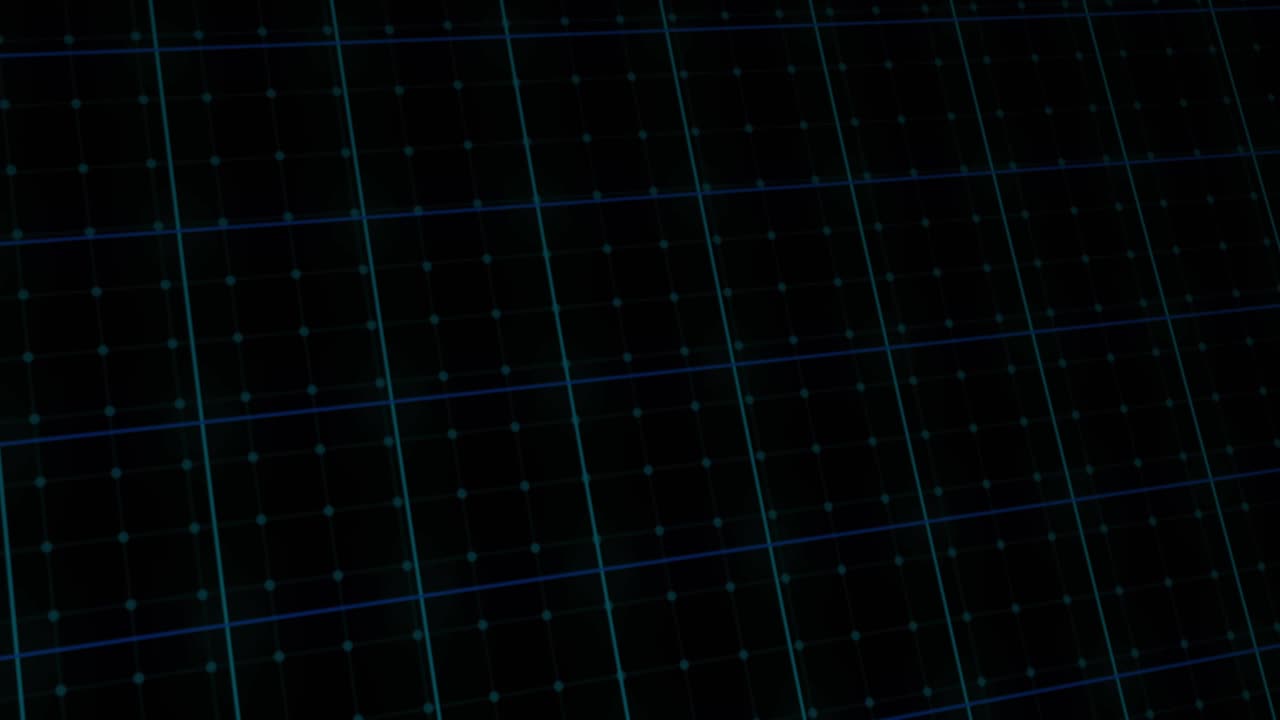 On data feed, neon green line entering left, cyan and yellow tracing waves, showing market trends