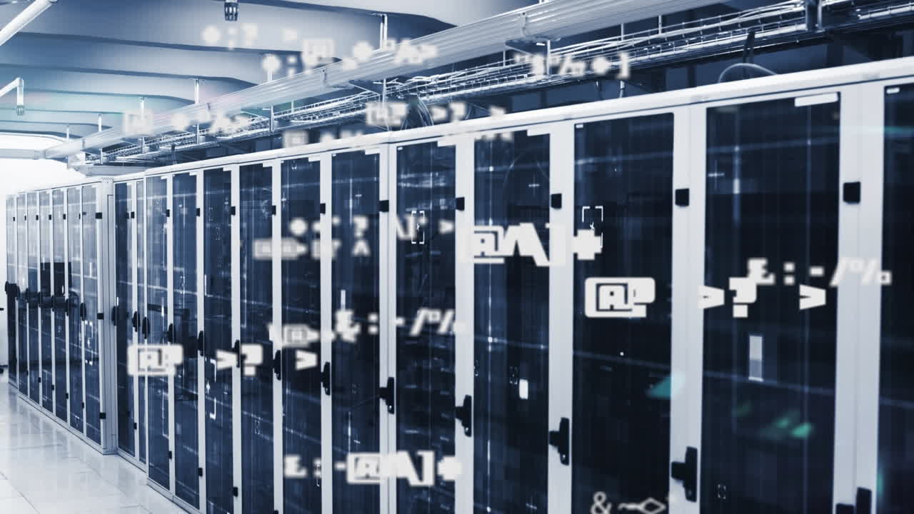 컴퓨터 서버를 통해 데이터 처리의 애니메이션