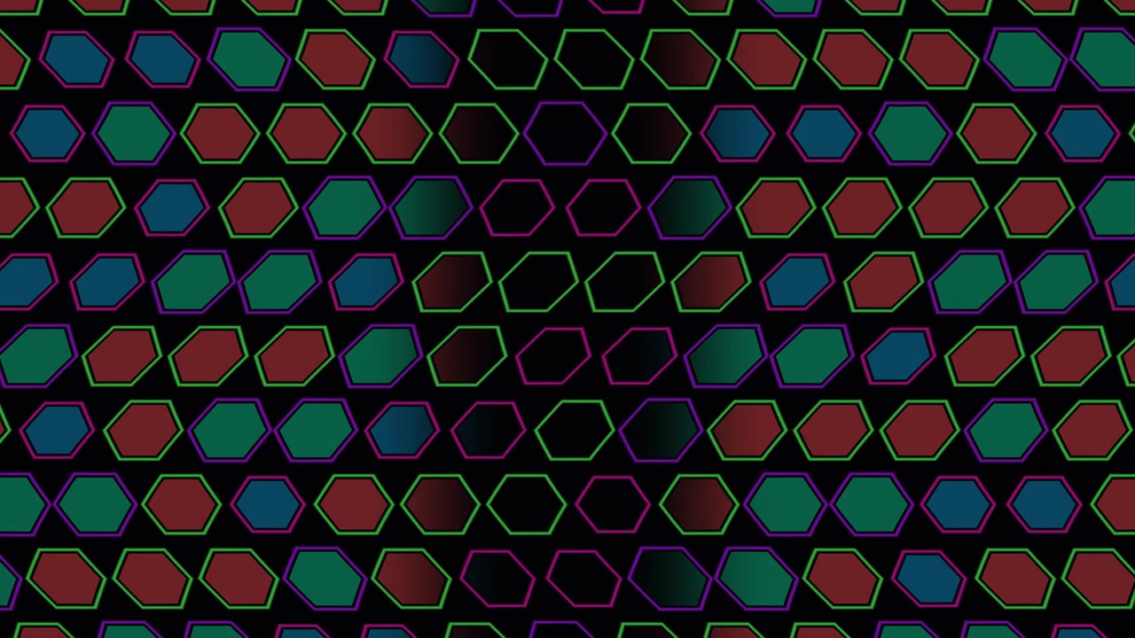 Glitching RGB geometric background featuring displaced hexagonal cells. This visually striking footage showcases vibrant colors and dynamic patterns, perfect for creative projects
