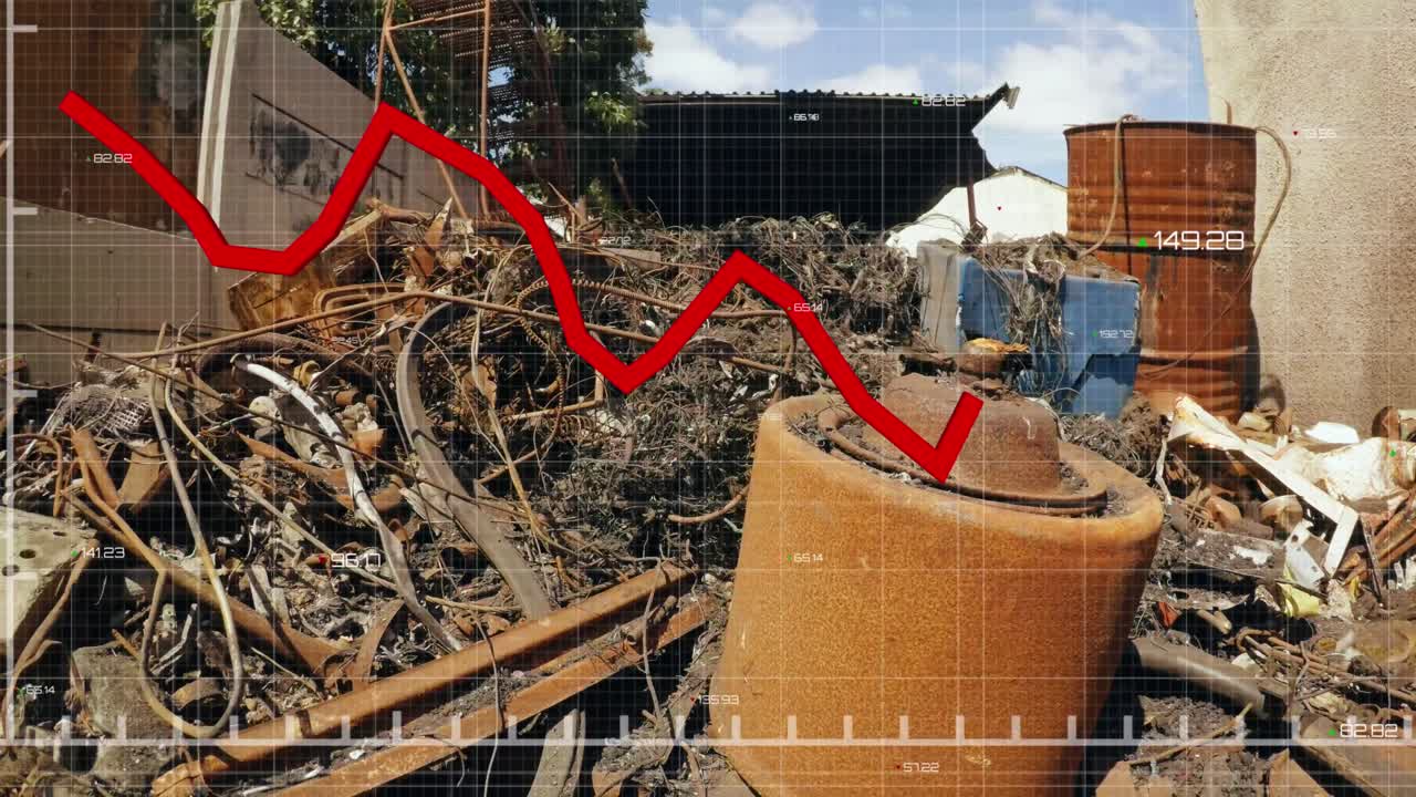 animación del procesamiento de datos financieros en el depósito de chatarra