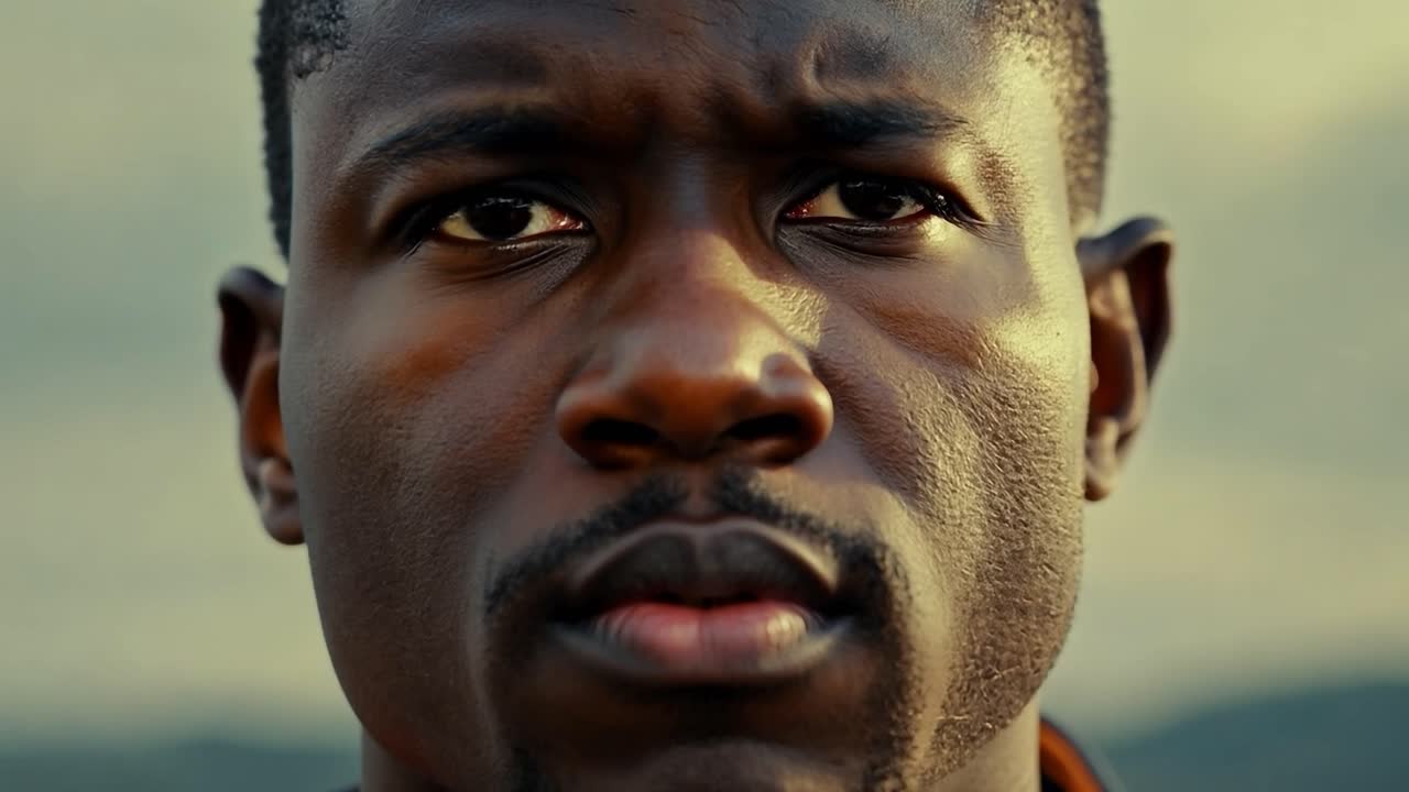 retrato en primer plano de un hombre afroamericano de aspecto serio