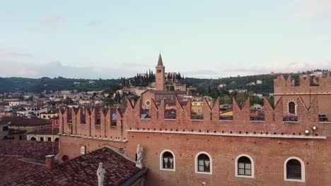 ancient cityscape with drone shot over verona's rooftops, showing historic architecture