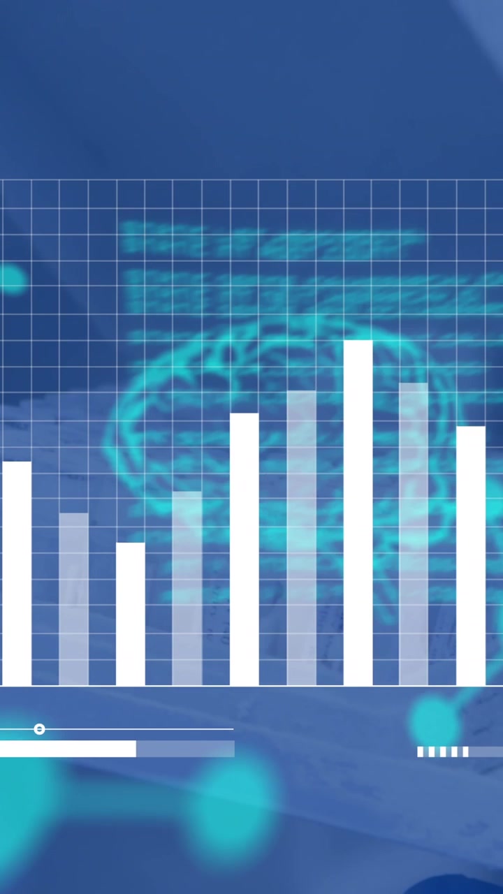 Animazione di elaborazione di dati finanziari su cervelli umani