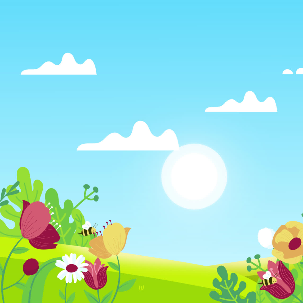Springtime Meadow with Bees