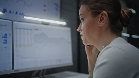 businesswoman on phone, analyzing financial data