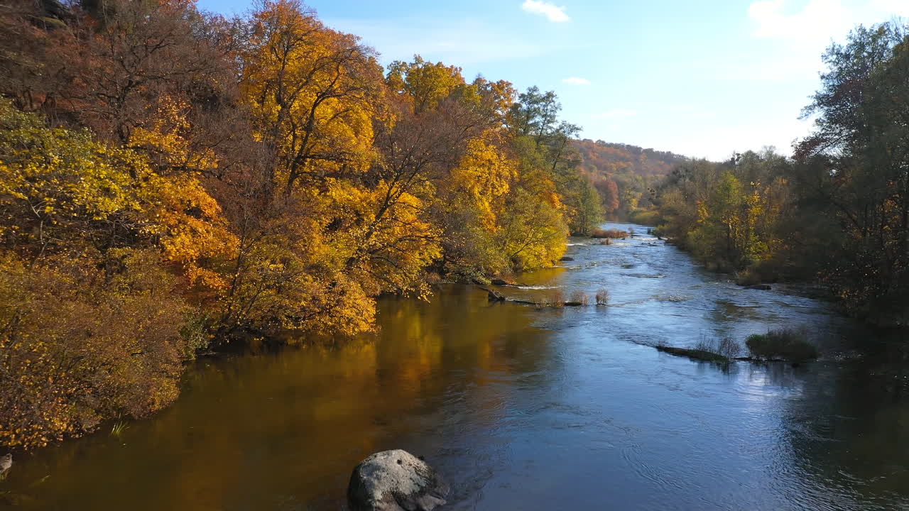 Natural seasonal colorful scenery. Autumn beautiful landscapes aerial view.