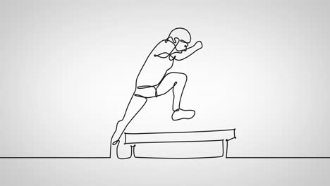 animation of drawing of sportsman jumping on white background