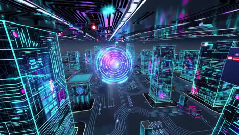 el paisaje urbano cyberpunk futurista