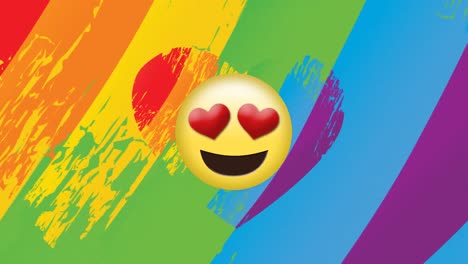 animation of slimey face over hearts on rainbow flag