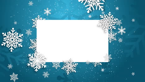 winter, christmas and new year banner, polygonal frame decorated with 3d paper cut snowflakes. blue loop background. vertical video.