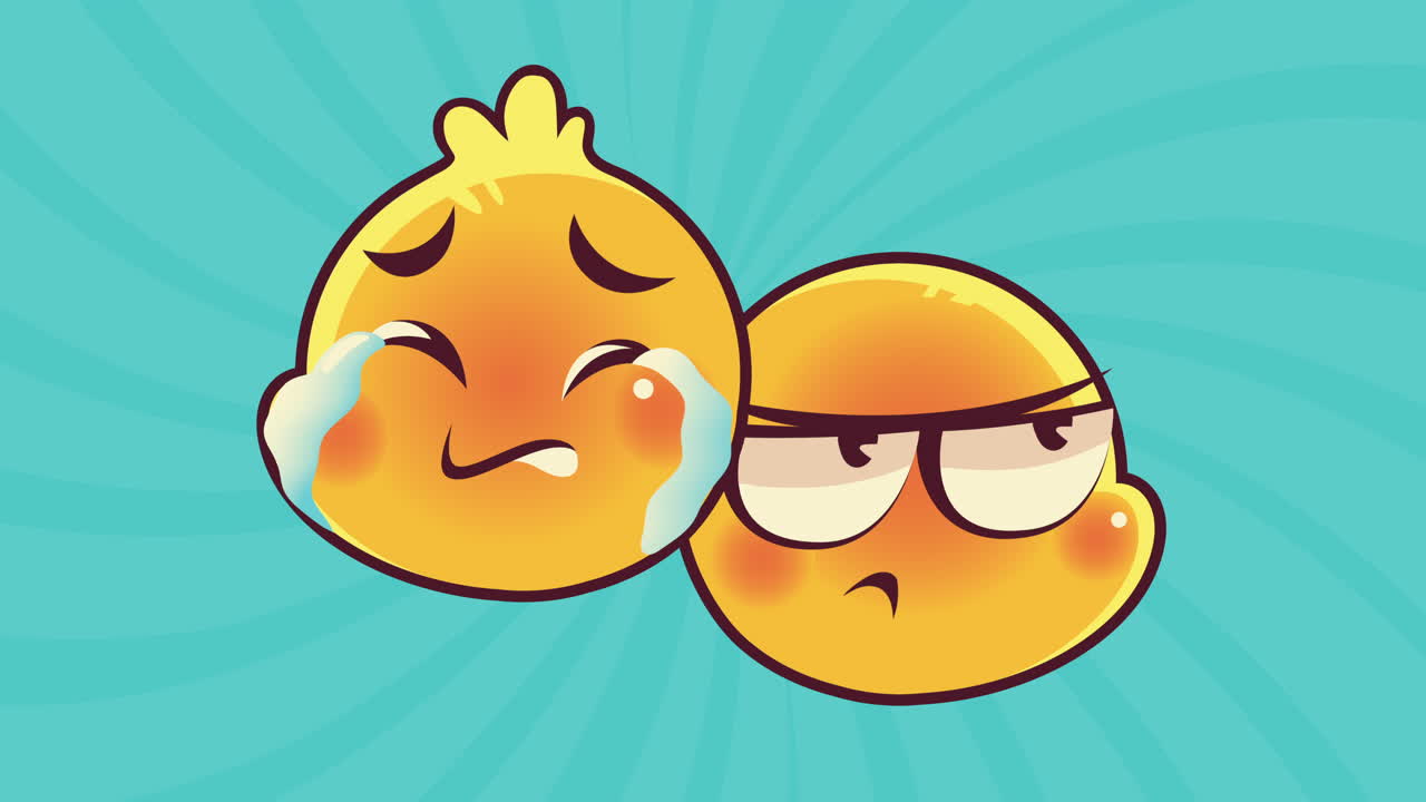 恋愛エモティコン 泣く顔 思考する顔 アニメーション