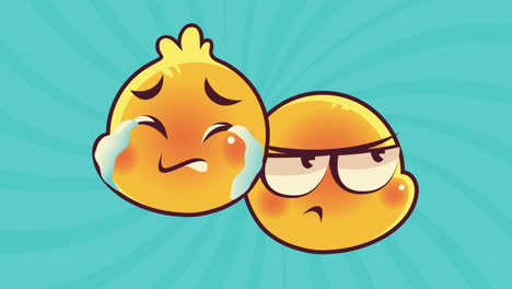 cute emoticons couple faces crying and thinking characters animation