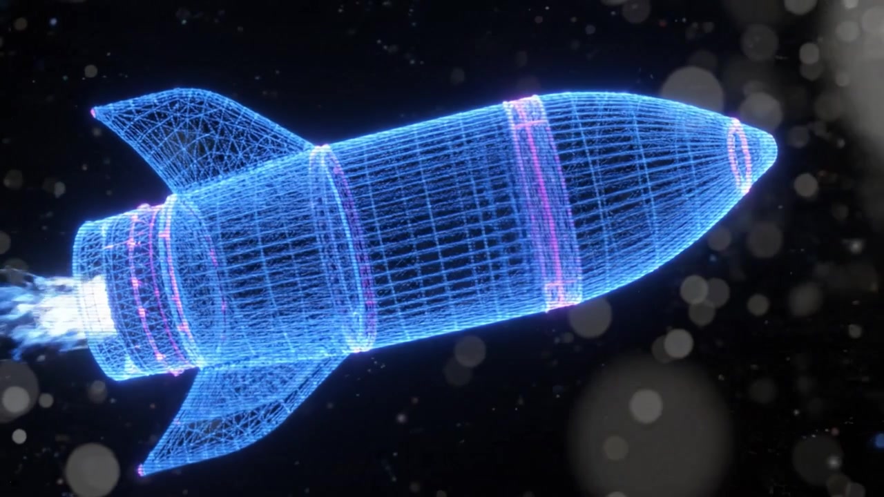 A Stunning Visualization of a Wireframe Rocket Propelling Through Space, Showcasing the Fusion of Technology and Art in a Futuristic Design Concept
