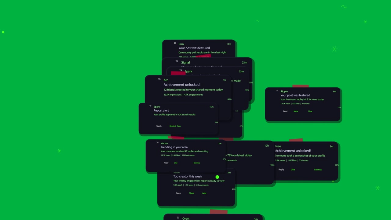 Ping starting cards spawning, stacking, bursting white bits, fading on transparent bg, showing flow