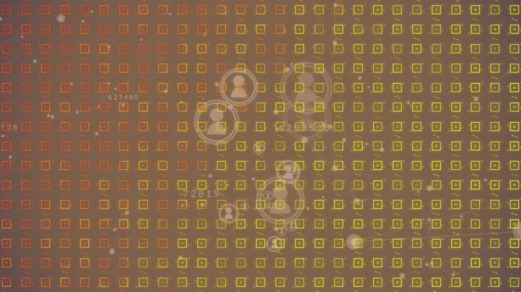 Animazione di forme su rete di connessioni con icone su sfondo nero