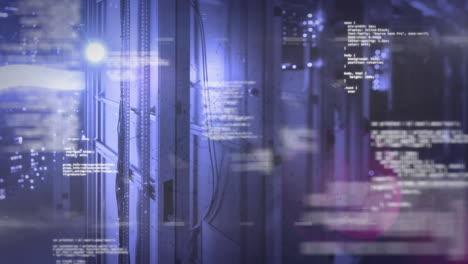animation of data processing and light spots over server room