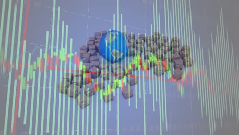 Animación-Del-Procesamiento-De-Estadísticas-Sobre-Globo-Terráqueo-Y-Cajas-De-Cartón.