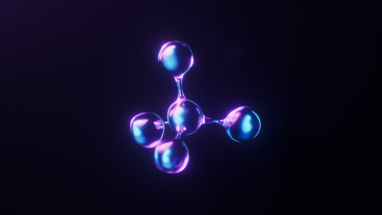 animación en bucle de la molécula con efecto de luz de neón oscuro, renderización 3d.