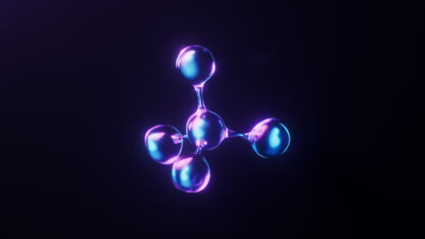 loop animation of molecule with dark neon light effect, 3d rendering.