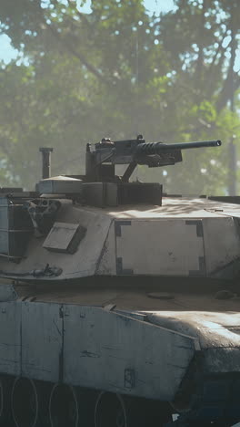 armored tank in big city