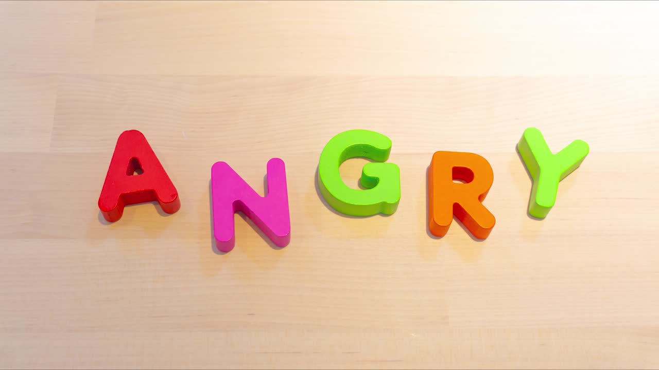 Angry text stop motion animation jumping words for emotion expression concept