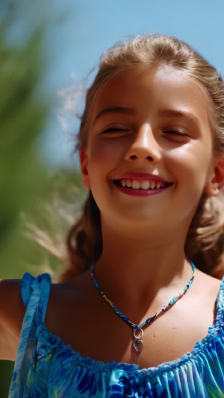 Joyful Child Embraces Sunshine with a Bright Smile in a Vibrant Outdoor Setting, Celebrating Life and Nature's Beauty