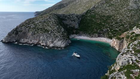 a beautiful aerial view of a secluded beach in shpella, albania, with crystal-clear waters