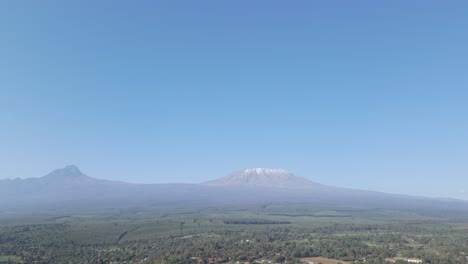Scenic-panorama-of-highers-peak-in-Africa-Mount-Kilimanjaro,-Tanzania,-aerial-view