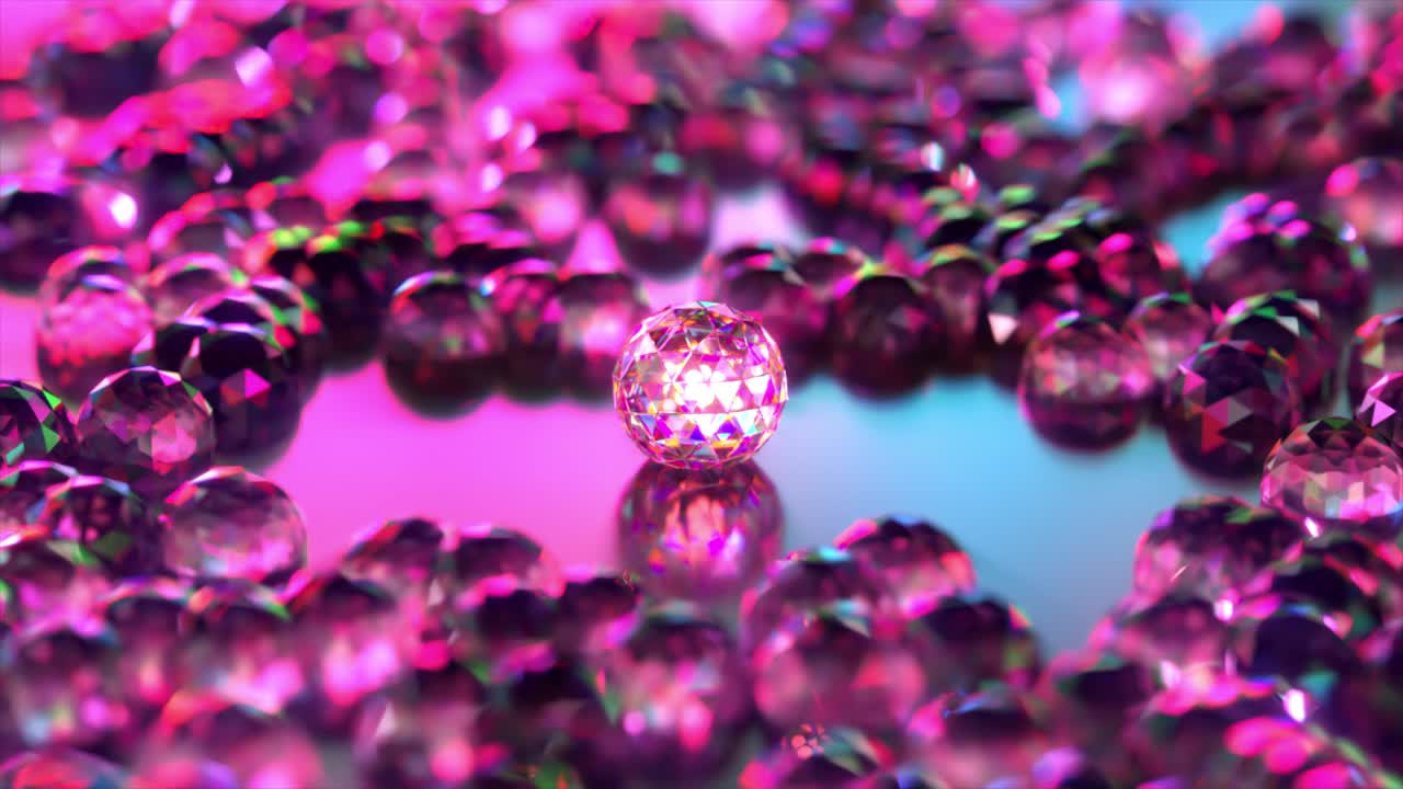 el concepto de rareza y singularidad. gran esfera de diamante brillante rodeada por pequeñas esferas de diamante. animación 3d