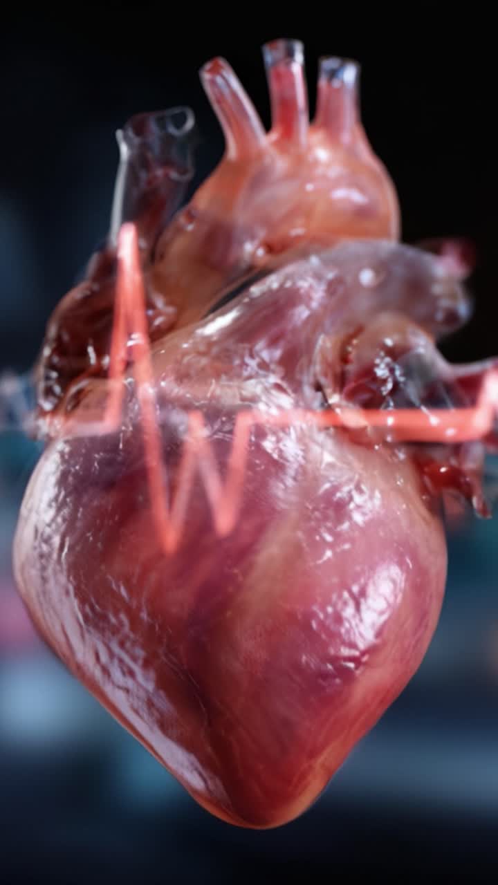 Hyper-realistic 3D visualization of a human heart, showcasing anatomical details, lighting effects, and vibrant colors, emphasizing structure and function