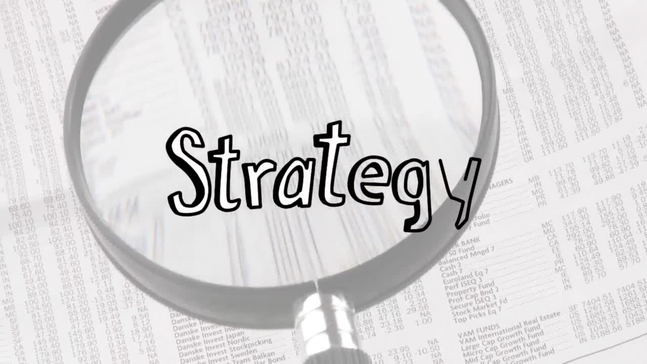 Animation of strategy text over magnifying glass