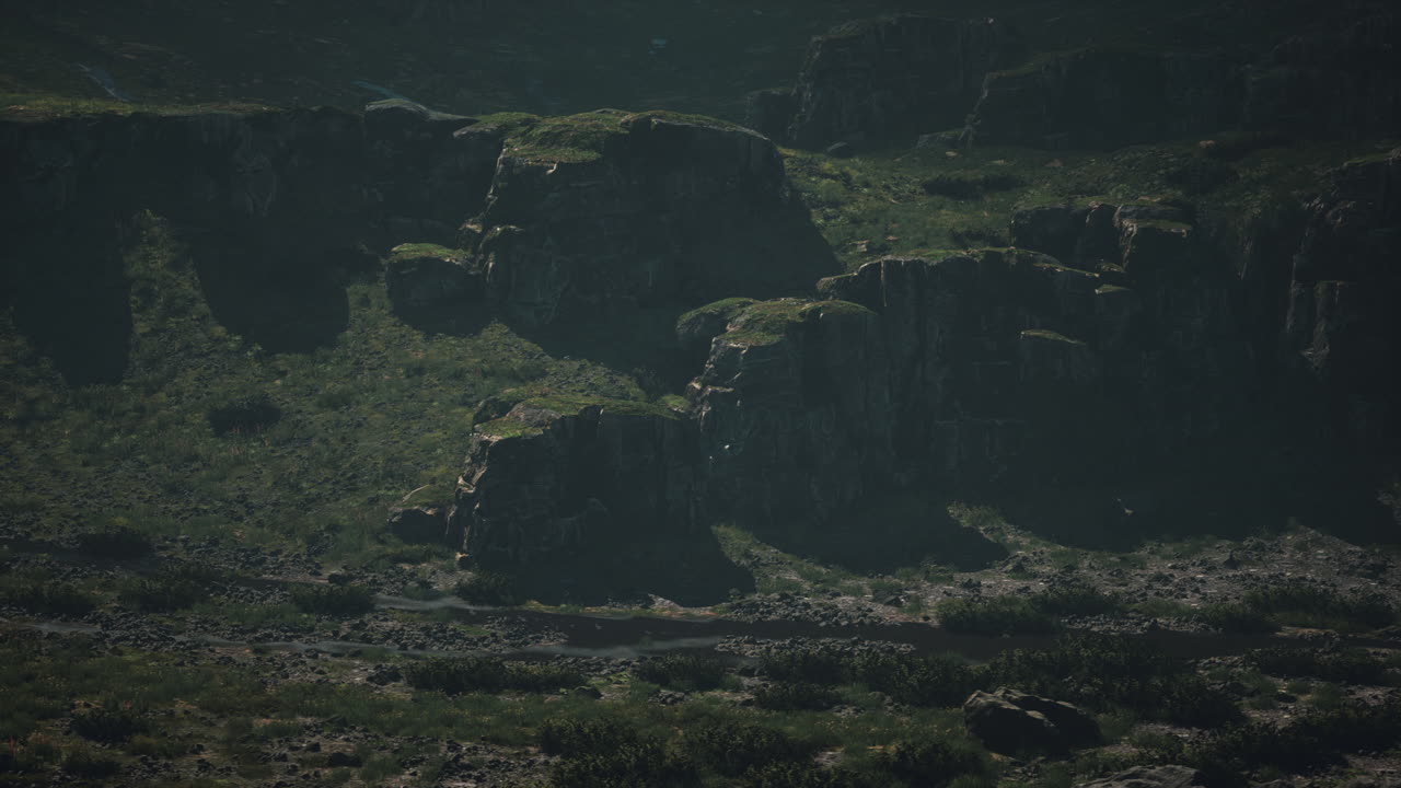 들판 산길 중간 에 있는 바위 들 의 집단