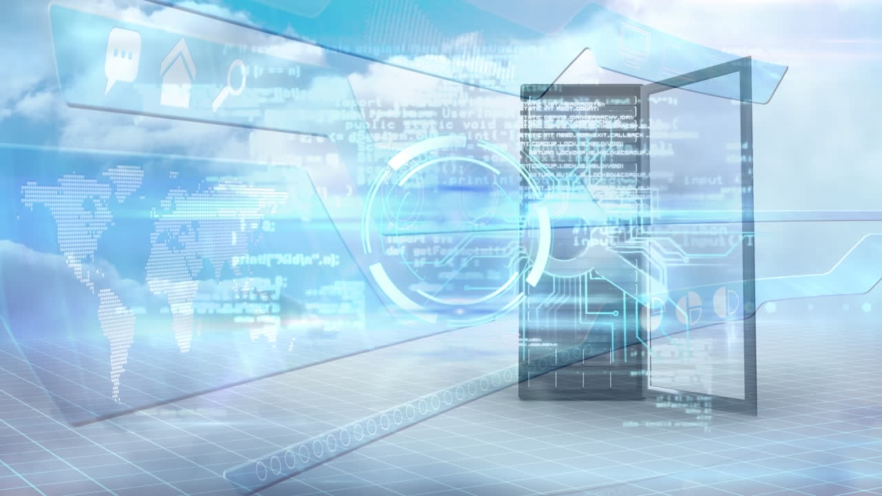 범위와 컴퓨터 서버에서 데이터 처리의 애니메이션