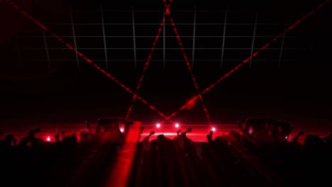 animation of people silhouettes dancing with spotlights and graphic music equalizer