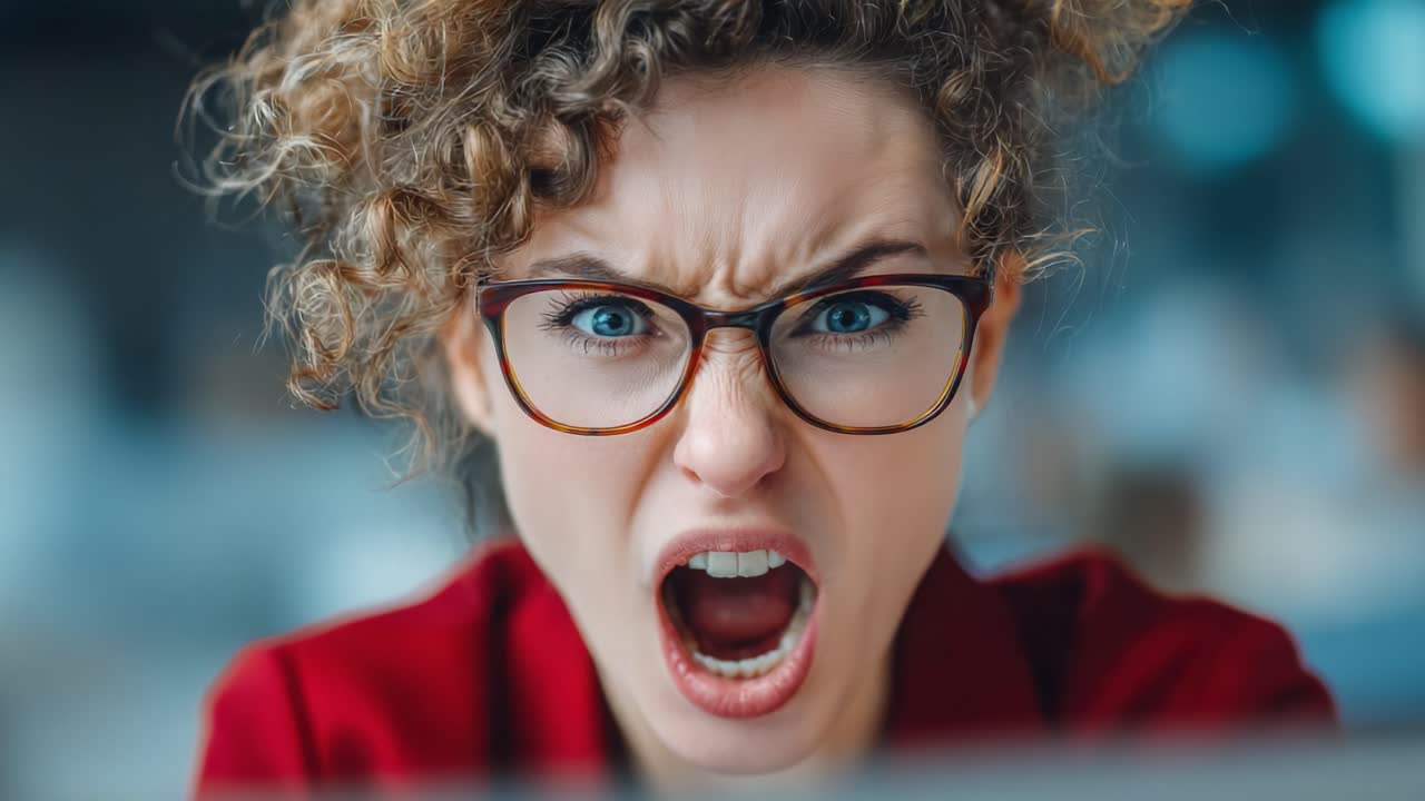 A Young Woman Expresses Intense Emotions: Frustration and Anger Captured in Close-Up Frames to Reflect Modern-Day Stressors and Challenges Faced by Individuals Today