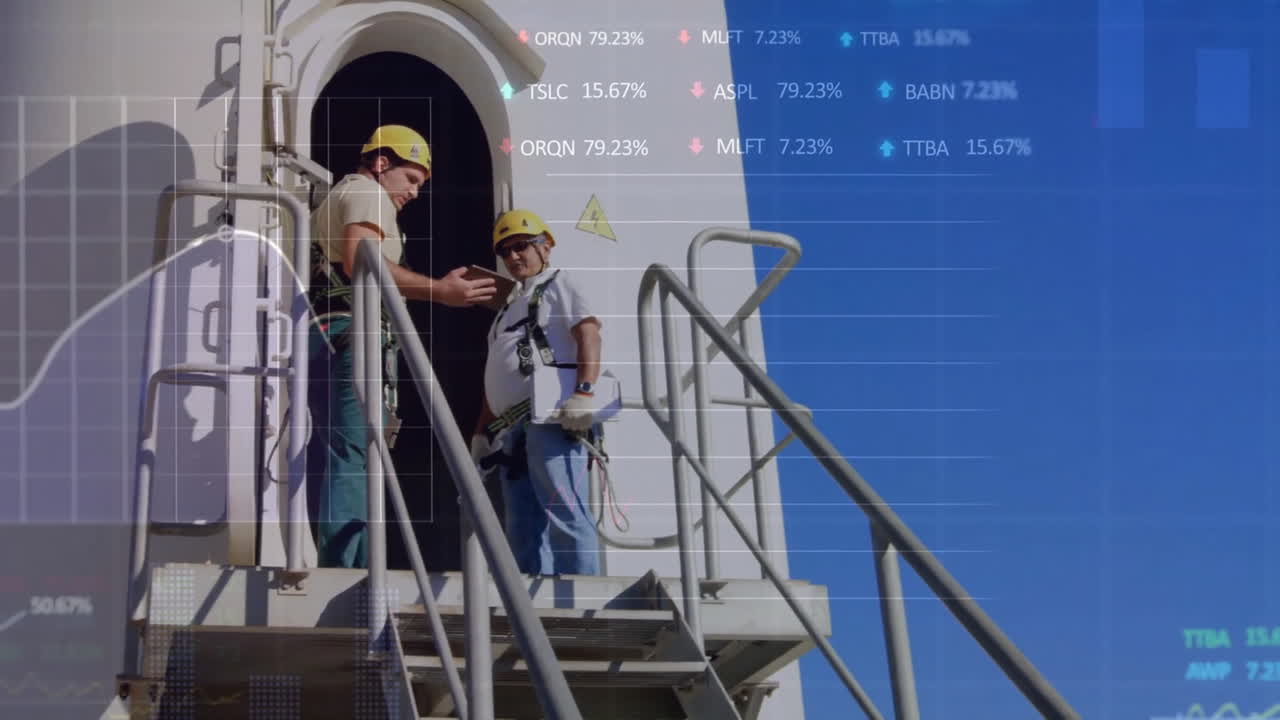 Animation of financial data processing over diverse engineers by wind turbine